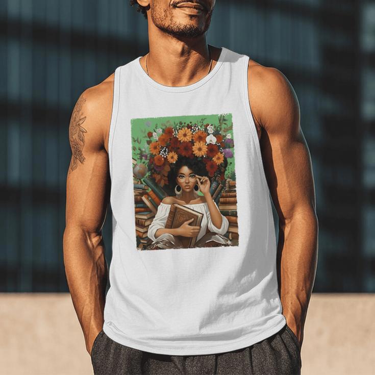 History Month Black Afro Girl Women Book Lovers Floral Men Tank Top