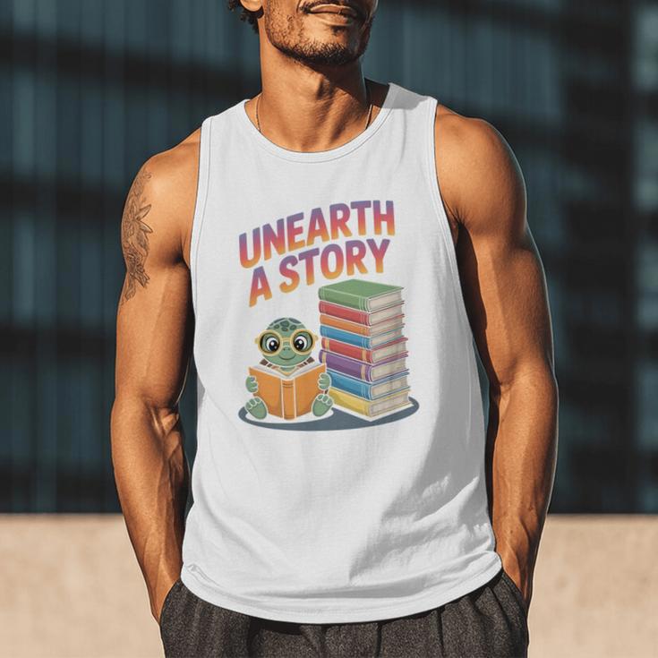 Unearth A Story Cute Turtle Reading Books Librarian Men Tank Top Unearth A Story Cute Turtle Reading Books Librarian Men Tank Top