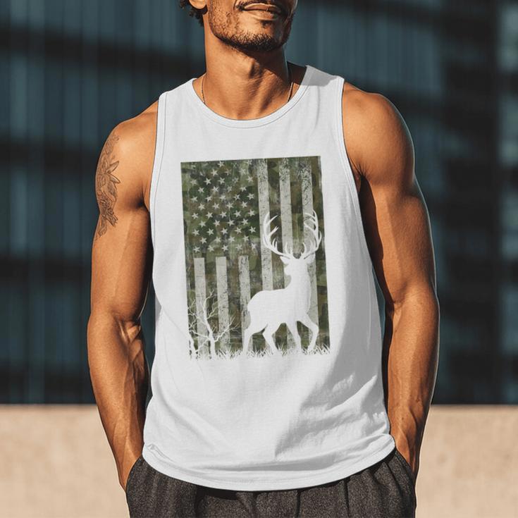 US Flag Deer Elk Buck Camoflage Hunting Hunter Dad Grandpa Men Tank Top