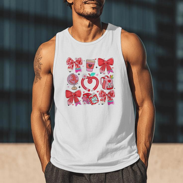 Valentine Teacher Coquette Bow Pencil Heart Book Girl Women Men Tank Top Valentine Teacher Coquette Bow Pencil Heart Book Girl Women Men Tank Top
