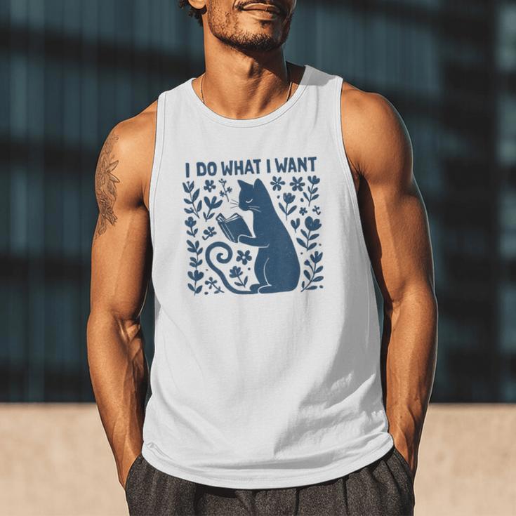 I Do What I Want Cat Reading Book Boho Flowers Vintage Men Tank Top