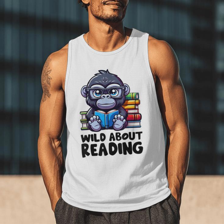 Wild About Reading Book Lover Gorilla Men Tank Top