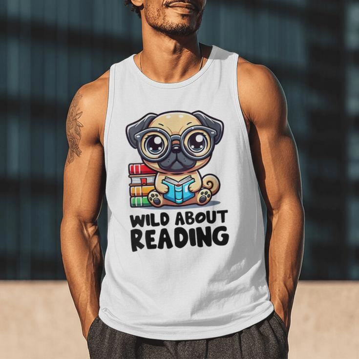 Wild About Reading Book Lover Pug Dog Men Tank Top Wild About Reading Book Lover Pug Dog Men Tank Top