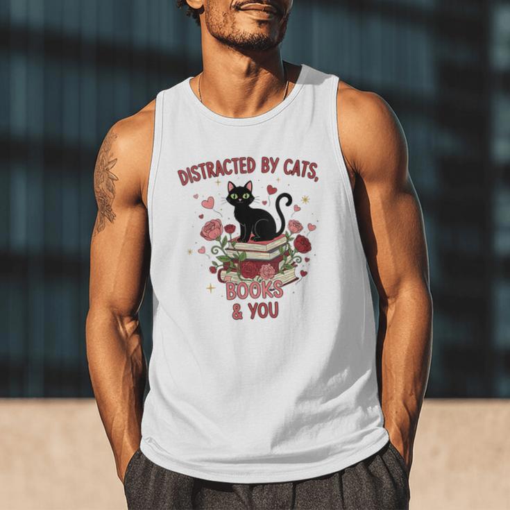 Women's Cat Books Romantic Floral Aesthetic Book Lover Cat Owner Men Tank Top Women's Cat Books Romantic Floral Aesthetic Book Lover Cat Owner Men Tank Top