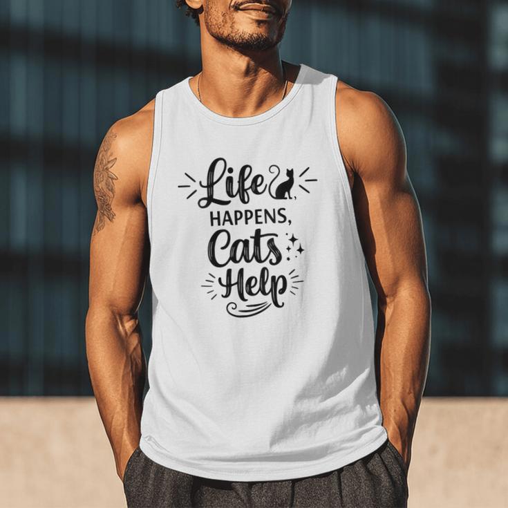 Women's Life Happens Cats Help Cat Lover Cat Moms Cat Dads Men Tank Top