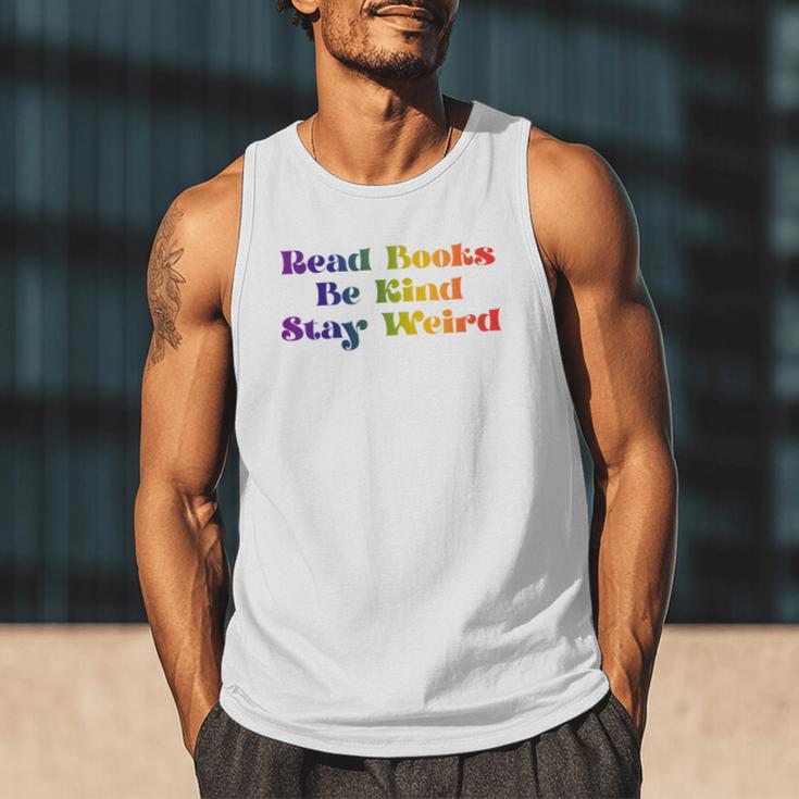 Women's Read Books Be Kind Stay Weird Book Lover Rainbow Men Tank Top