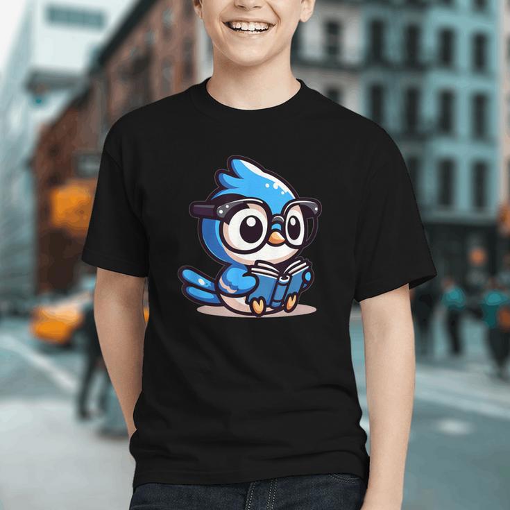 Adorable Book Lover Blue Jay With Reading Glasses Cute Graphic Youth