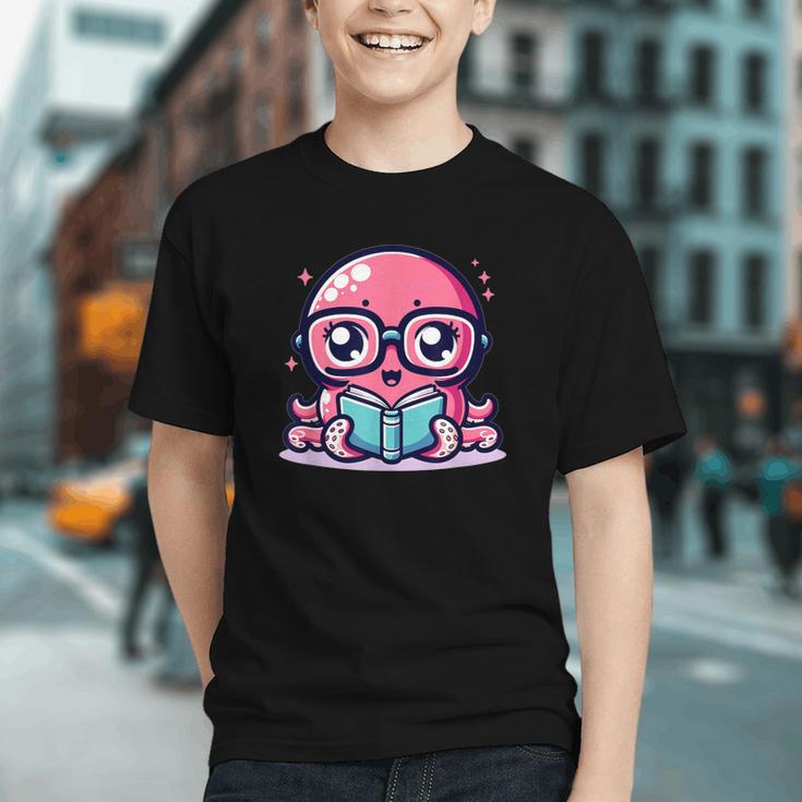 Adorable Book Lover Octopus With Reading Glasses Cute Graphic Youth