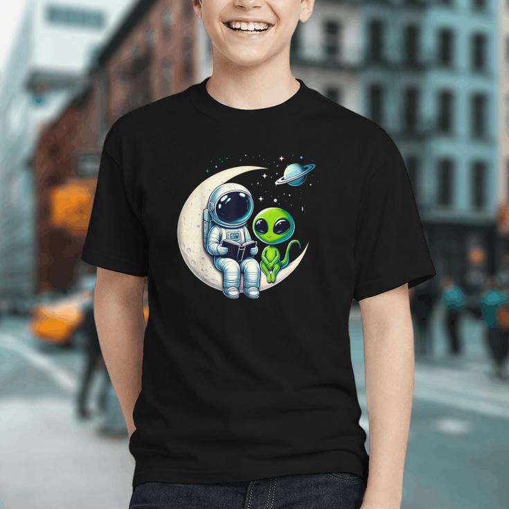 Astronaut Reading Book To Alien Shirt Moon Space Lover Kids Graphic Youth Astronaut Reading Book To Alien Shirt Moon Space Lover Kids Graphic Youth