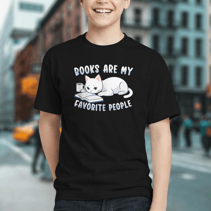 Books Are My Favorite People Cat With Coffee Mug Book Lovers Graphic Youth