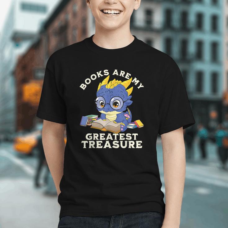 Books Are My Greatest Treasure Kawaii Dragon Reading Books Graphic Youth