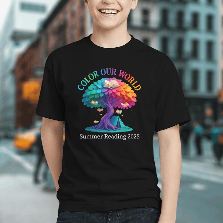 Color Our World Summer Reading 2025 Tree Book Lover Camping Graphic Youth