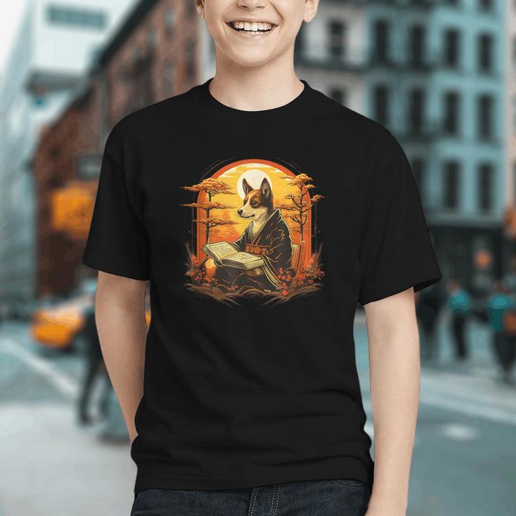 Cute Corgi Dog In Japanese Kimono With Book Men Women Girls Kids Graphic Youth