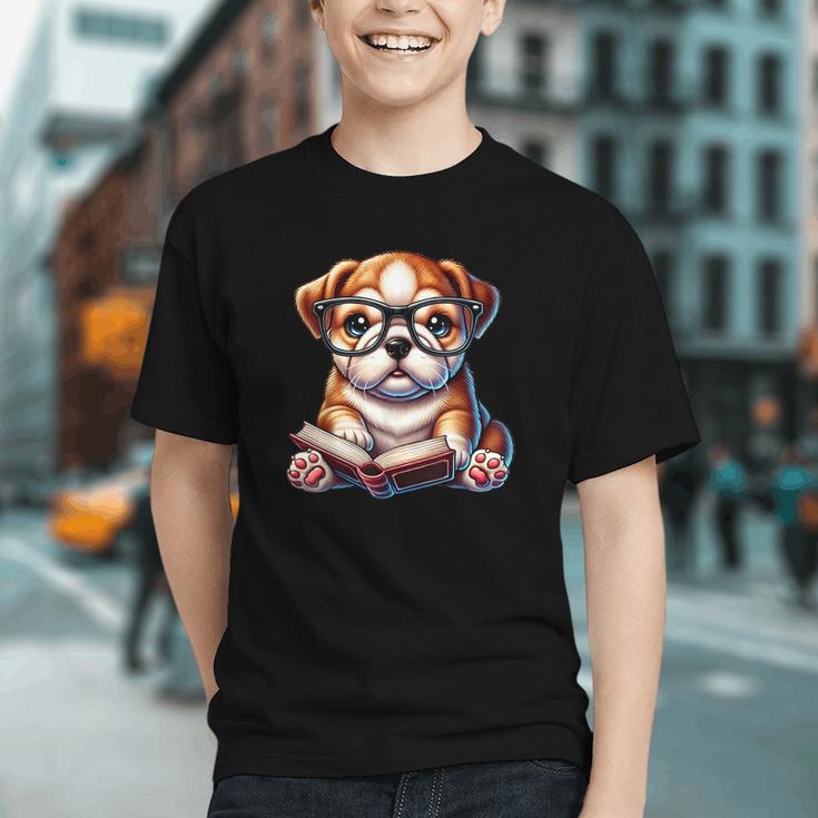 Cute Dog Puppy English Bulldog Reading Book Graphic Youth Cute Dog Puppy English Bulldog Reading Book Graphic Youth