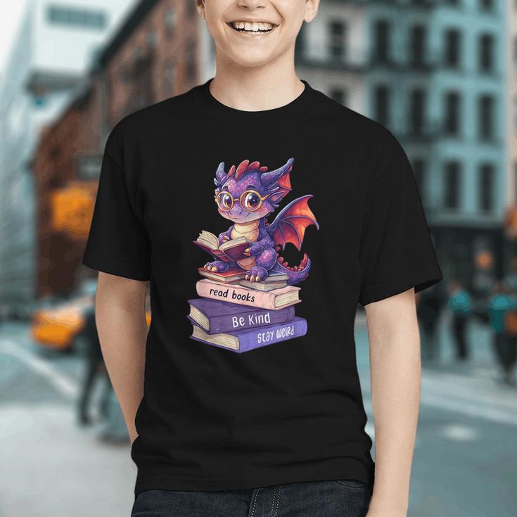 Cute Dragon Read Books Be Kind Stay Weird Book Lover Graphic Youth