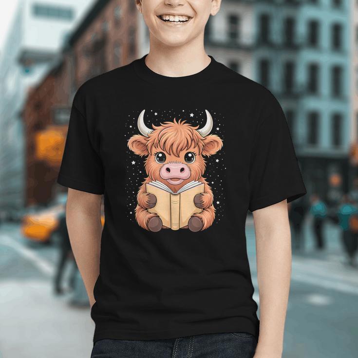 Cute Highland Cow Reading Book Graphic Youth Cute Highland Cow Reading Book Graphic Youth