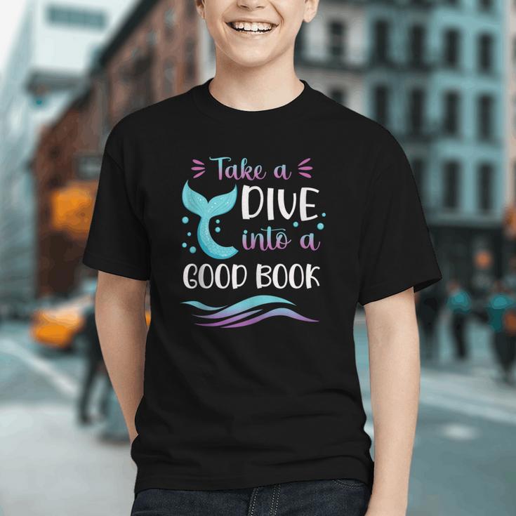 Cute Mermaid Librarian Teacher Dive Into A Good Book Reading Graphic Youth