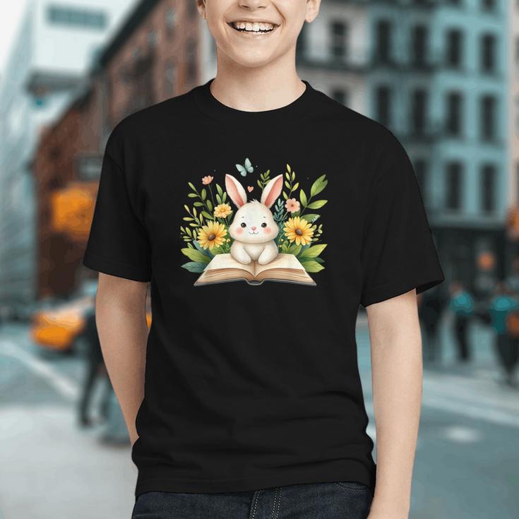Cute Rabbit And Book Women Girls Reading Book Rabbit Lover Graphic Youth