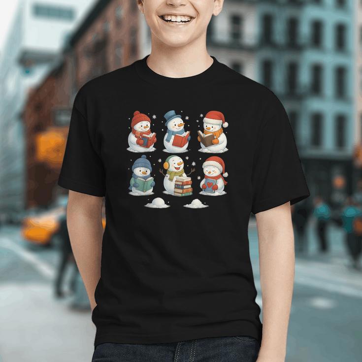 Cute Snowman Reading Books Christmas Winter Book Lover Graphic Youth