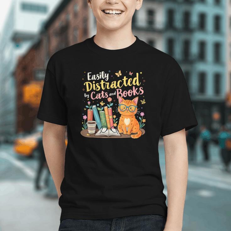 Easily Distracted By Cats And Books Book & Cat Lover Graphic Youth Easily Distracted By Cats And Books Book & Cat Lover Graphic Youth
