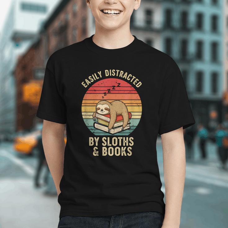 Easily Distracted By Sloths And Books Graphic Youth