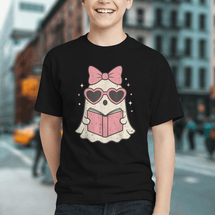 Ghost Reading Book Halloween Cat Lover Graphic Youth