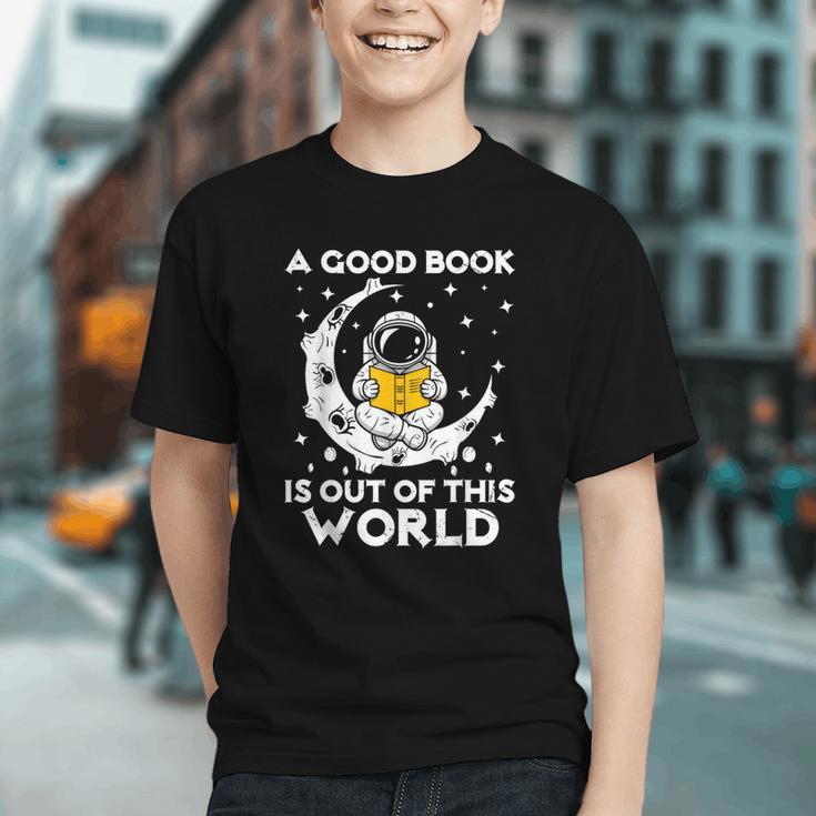 Good Book Is Out Of This World Astronaut Moon Space Reading Graphic Youth