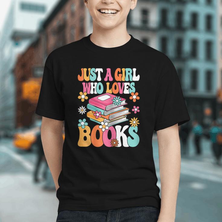 Just A Girl Who Loves Books Reading Cute Bookworm Girls Kids Graphic Youth