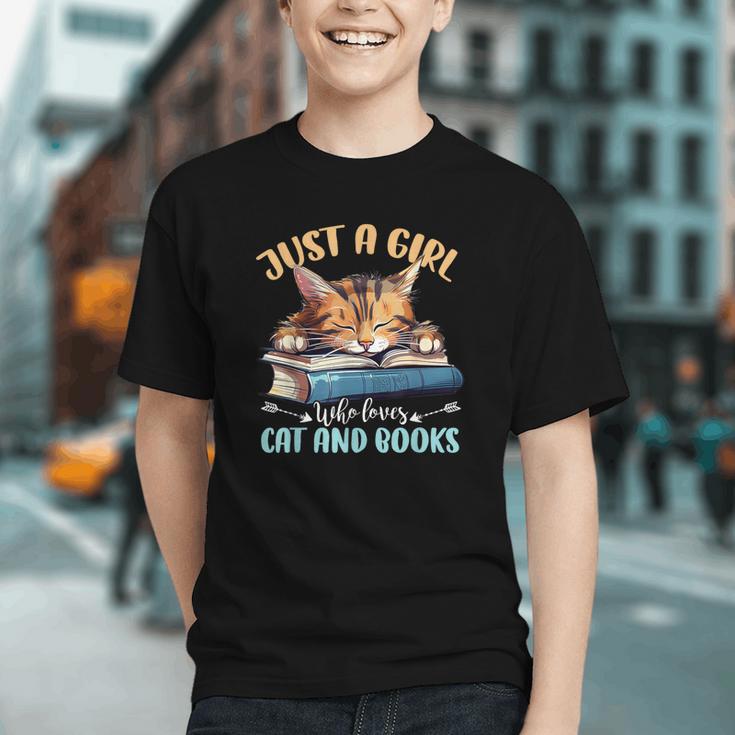 Just a Girl Who Loves Cats And Books Kitties Pet Art Lover Graphic Youth