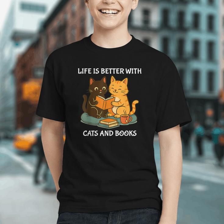 Life Is Better With Cats And Books Cute Cat Lover Graphic Youth Life Is Better With Cats And Books Cute Cat Lover Graphic Youth