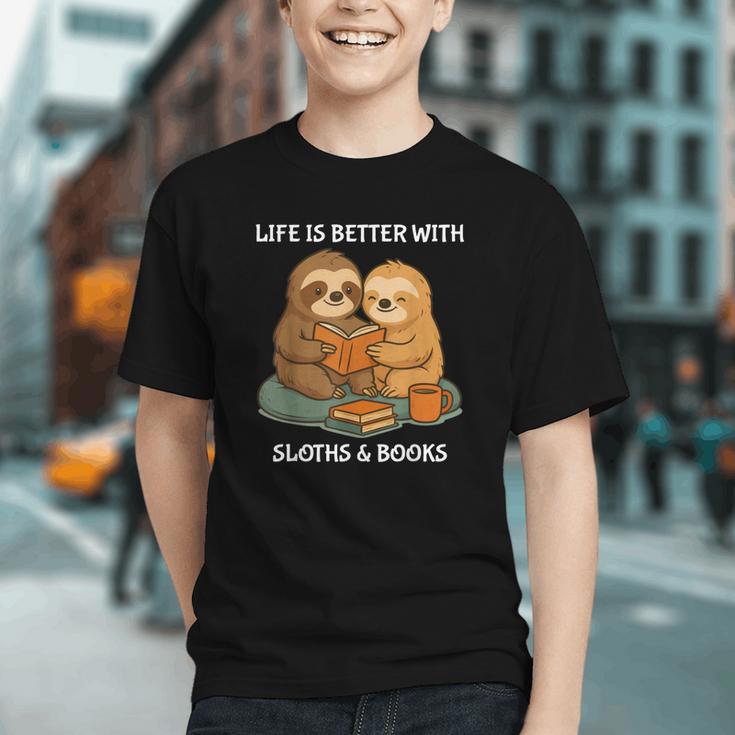 Life Is Better With Sloths And Books Cute Sloth Lover Graphic Youth
