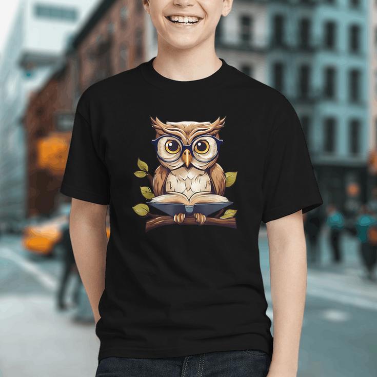 Owl Reading A Book Perched On A Branch Bookworm Graphic Youth Owl Reading A Book Perched On A Branch Bookworm Graphic Youth