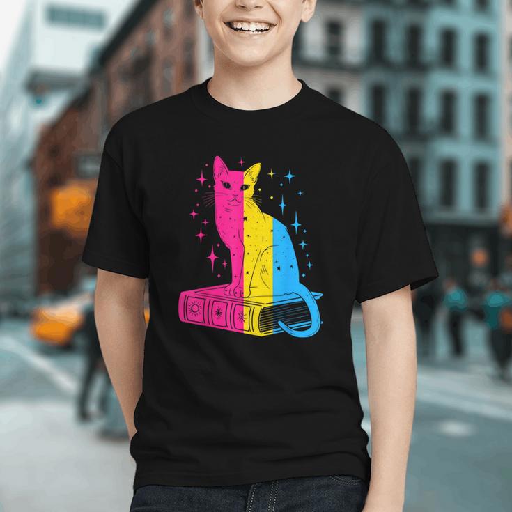 Pansexual Pride Celestial Cat Sitting Book LGBTQ Pan Colors Men Women Graphic Youth