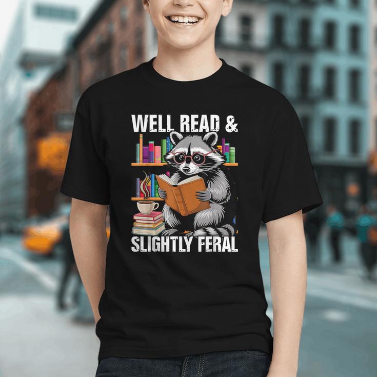 Well Read & Slightly Feral Raccoon Book Lover Graphic Graphic Youth