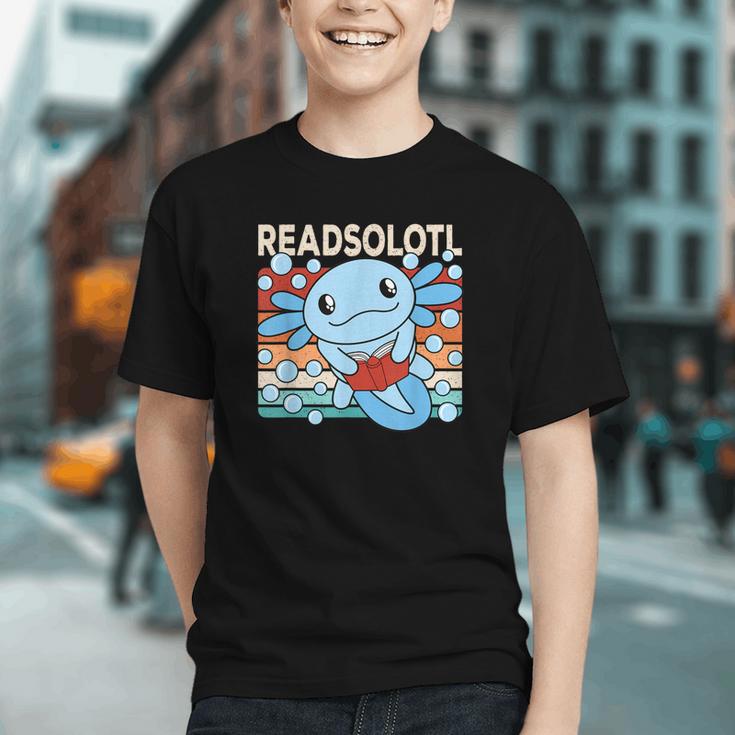 Readsolotl Blue Kawaii Axolotl Book Lover Reading Retro Graphic Youth