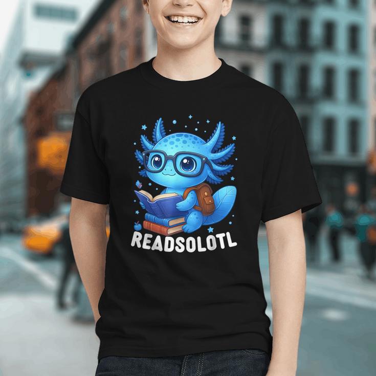 Readsolotl Blue Kawaii Axolotl Book Lover Reading Graphic Youth