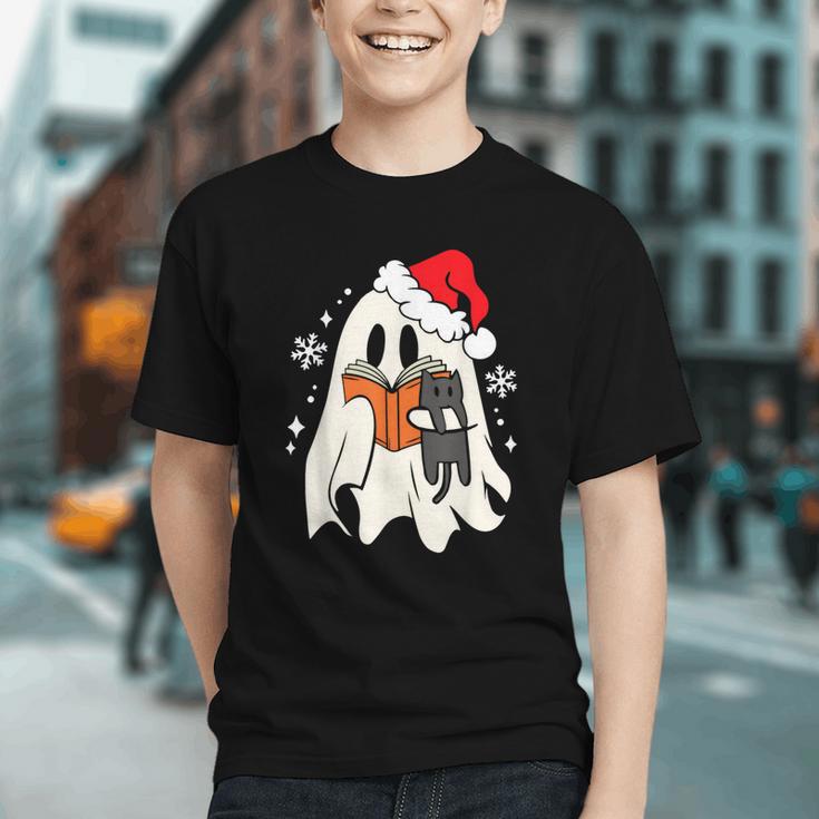 Retro Ghost Reading Book With Cat Bookish Club Christmas Men Women Kids Graphic Youth