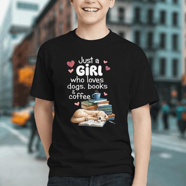 Retro Just A Girl Who Love Dogs Books And Coffee Bookworm Graphic Youth
