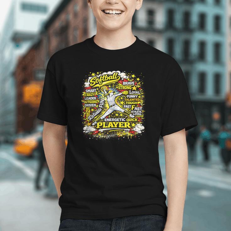 Softball Pitcher Best Traits Brave Retro Pop Comic Book Art Graphic Youth