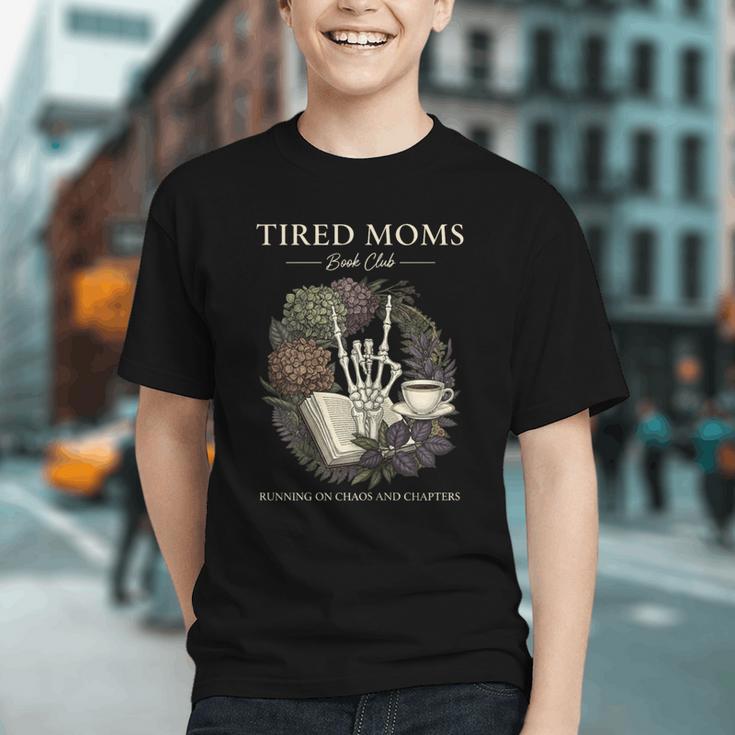Tired Moms Book Club Dark Floral Coffee Skeleton Graphic Youth