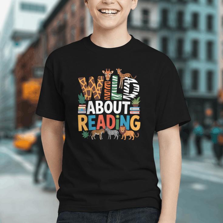 Wild About Reading Zoo Animals Books Reader Lover Graphic Youth