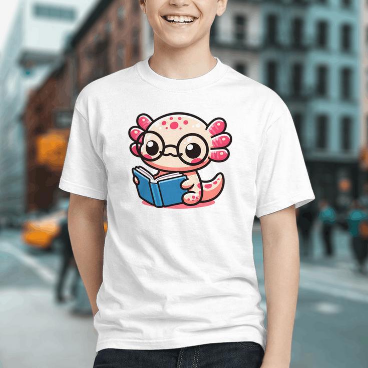 Adorable Book Lover Axolotl With Reading Glasses Cute Graphic Youth