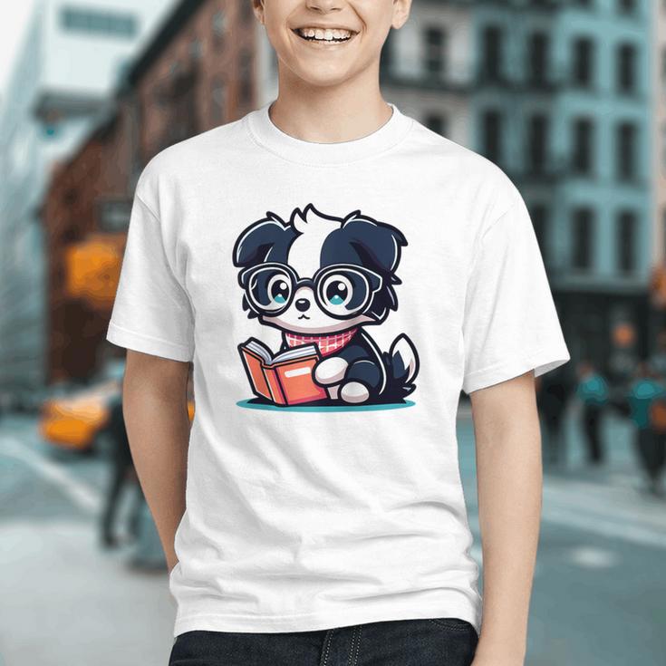 Adorable Book Lover Border Collie With Reading Glasses Cute Raglan Baseball Tee Graphic Youth