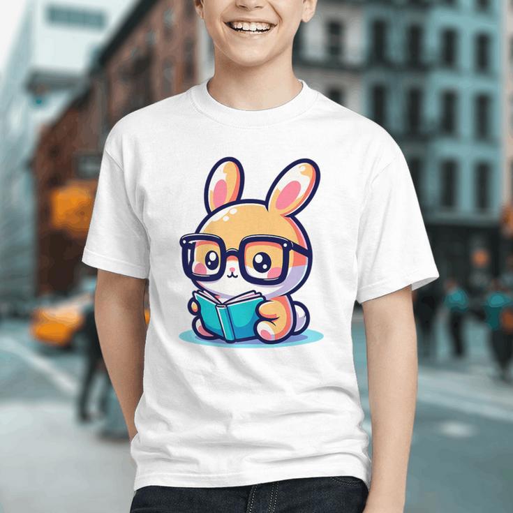 Adorable Book Lover Rabbit With Reading Glasses Cute Premium Graphic Youth