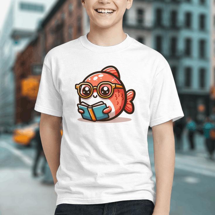 Adorable Book Lover Salmon With Reading Glasses Cute Graphic Youth