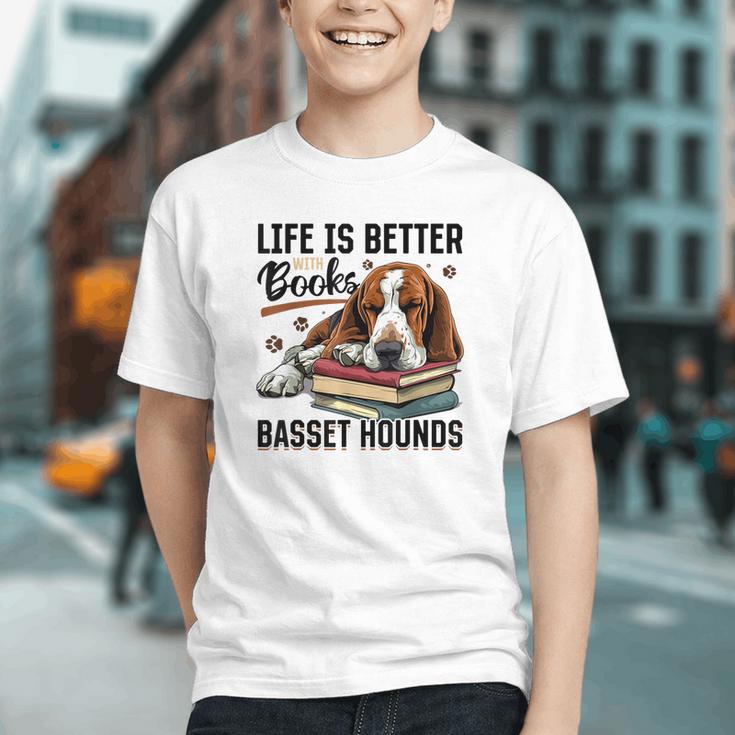 Basset Hound Dog Breed Life Is Better With Books And a For Men Women Girls Kids Graphic Youth
