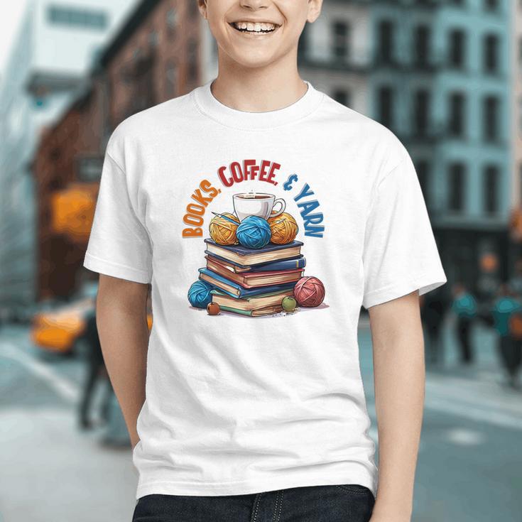 “Books Coffee & Yarn Enthusiast Cozy Reader Graphic Youth