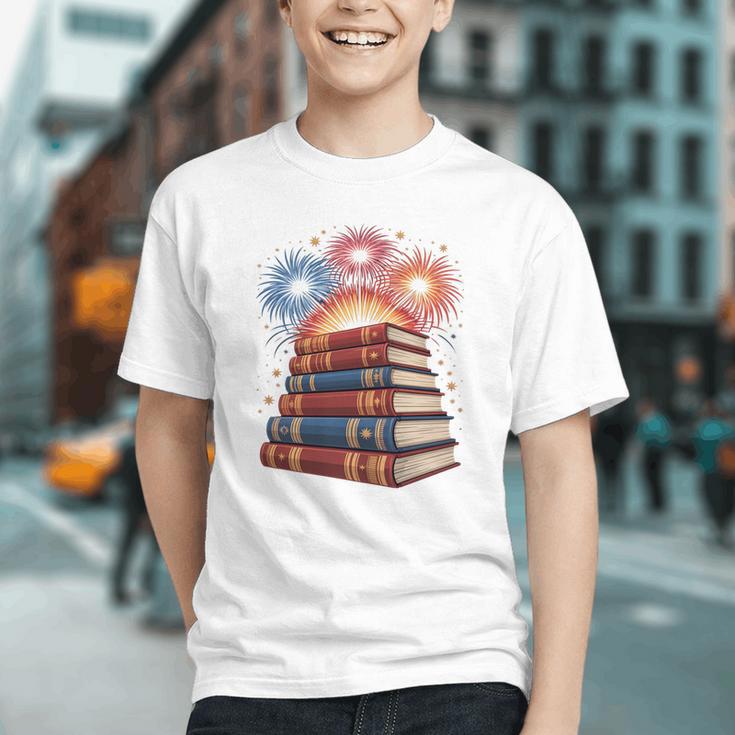 Books Fireworks 4th Of July Bookworm Patriotic Reader Graphic Youth