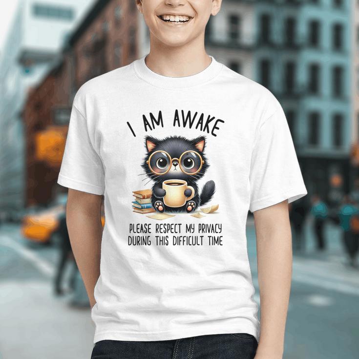 Cat Glasses Coffe Books I Am Awake Please Respect My Privacy Graphic Youth