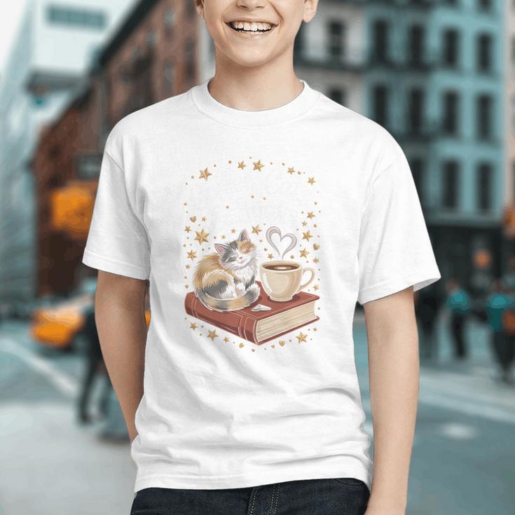 Coffee Cats & Books Cute Cat Book Lover Reading Graphic Youth